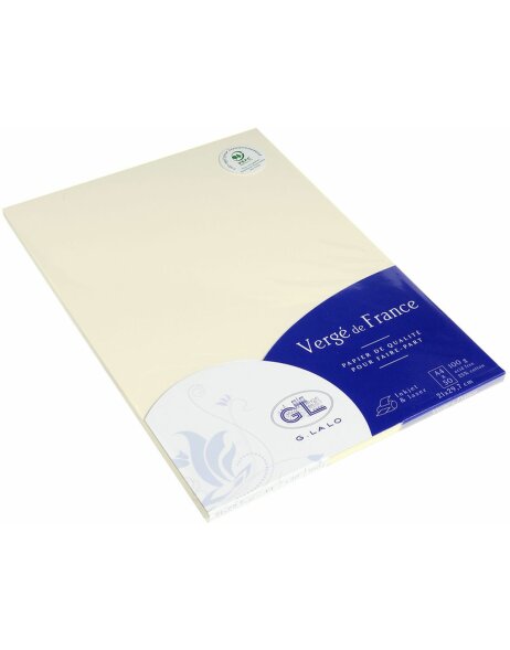 Paquete de 50 hojas de papel Verg&eacute;, DIN A4, 100 g marfil