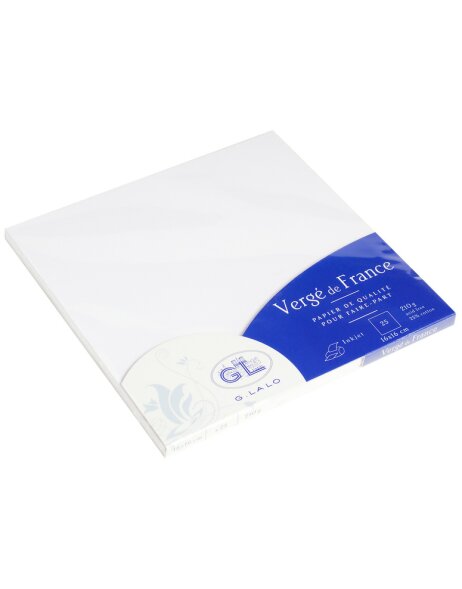 Paquete de 25 tarjetas individuales Verg&eacute; 160x160mm extra blanco