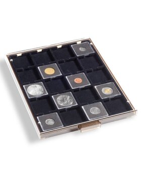 Muntendoos voor quadrum met 20 vierkante vakjes, 50x50 mm, rookkleur met zwarte inleg