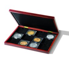 Kaseta na monety VOLTERRA z 12 kwadratowymi przegródkami na monety 67x67 mm lub QUADRUM XL, czarna.