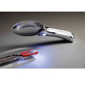 Rimless LED illuminated magnifier 2.5x magnification, with chrome-plated metal handle