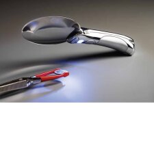 Rimless LED illuminated magnifier 2.5x magnification, with chrome-plated metal handle