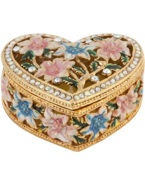 Decoratieve doos hart met bloemen ca. 5 cm goud