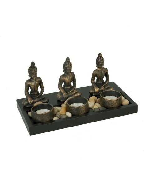 Teelichthalter mit 3 Buddhafiguren 24x12x11 cm