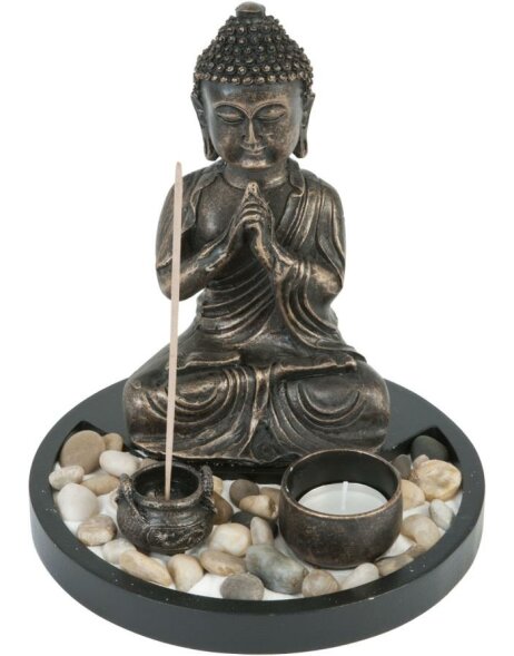 Teelichthalter Buddha mit R&auml;ucherkerze &Oslash; 18x20 cm