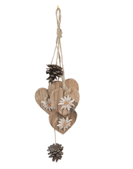 Heart decoration with Edelweiss 8x32 cm natural