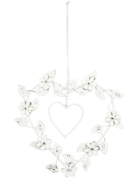 Hart hanger met bloem details 18x19 cm Wit