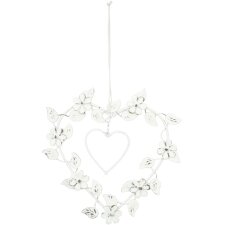 Hart hanger met bloem details 18x19 cm Wit