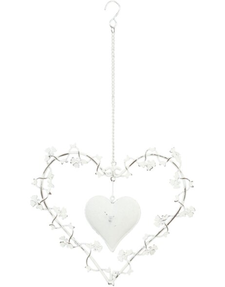 Hart hanger met 2 harten 16x16 cm wit