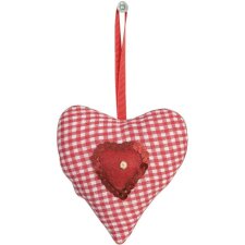 Decoratief hart van textiel om op te hangen 11 cm