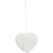 heart-shaped decorative pendant with angel 6x5 cm white