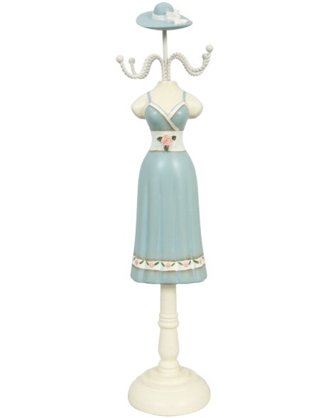 antyczny stojak na biżuterię pastelowa niebieska sukienka 7x7x36 cm