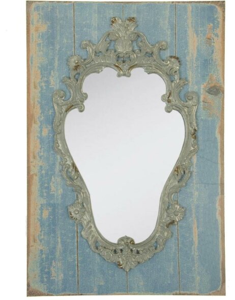Miroir en bois antique profil&eacute; &agrave; lattes bleu 42x64 cm