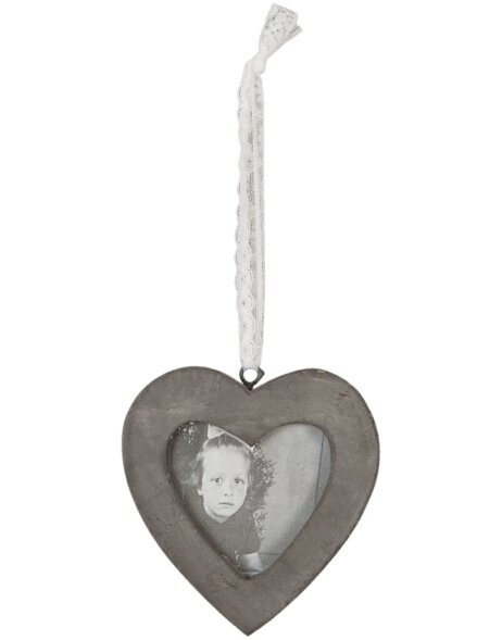 Photo frame heart-shaped with cord gray 7x7 cm
