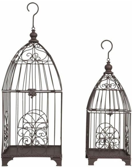 Iron bird cage set 2 pieces brown