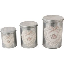 Set of 3 cans Heart with Rose
