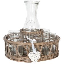 Set Decanter with 6 glasses in practical basket