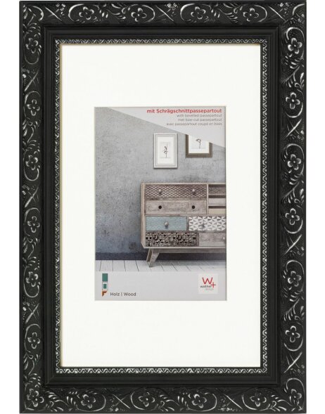 Wooden frame 50x70 cm BAROQUE black - silver