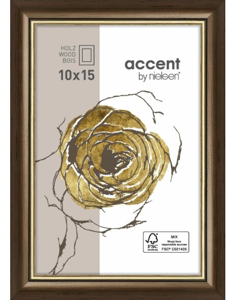 Ascot wooden frame 10x15 cm dark brown - gold