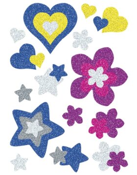 HERMA MAGIC Herzen, Sterne+Blumen, glittery