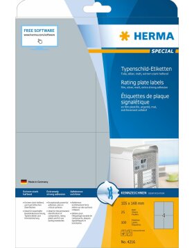 HERMA Typeface labels A4 105x148 mm silver extremely strong adhesive foil matt 100 pcs.