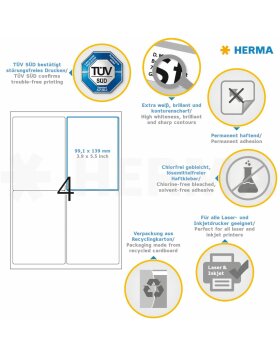 HERMA Address labels white 99,6x139 Premium A4 400 pcs.