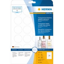 HERMA Labels transparent crystal-clear  A4 Ø 40 mm round transparent clear film glossy 600 pcs.