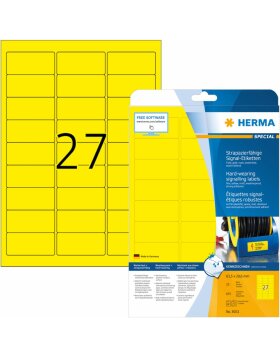 Étiquettes de signalisation HERMA résistantes A4 63,5x29,6 mm jaunes très adhésives film mat résistant aux intempéries 675 pcs.