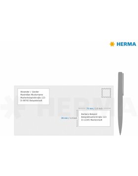 Etiquetas HERMA A4 blanco natural 70x36 mm papel reciclado mate con certificado Ángel Azul 2400 unid.
