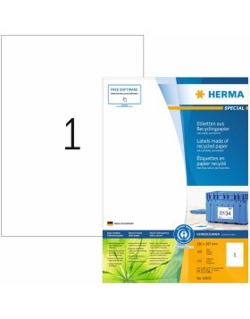 Étiquettes HERMA A4 blanc nature 210x297 mm papier recyclé mat avec certificat Ange Bleu 100 pcs.