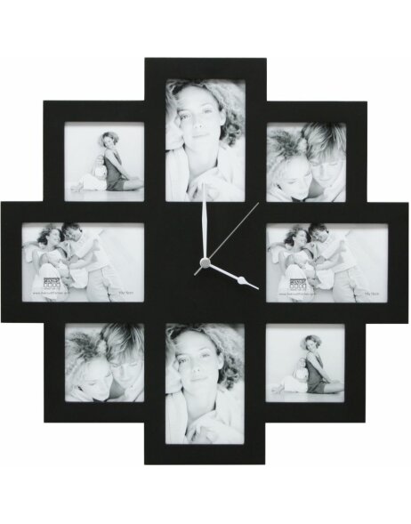 Picture Frame Clock 8 photos 48x48 cm black