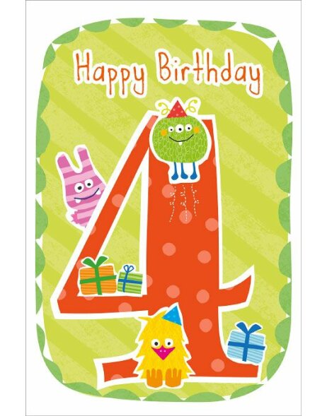 Artebene carte Happy Birthday Kids 4 ans vert