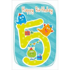 Artebene carte Happy Birthday Kids 5 ans bleu