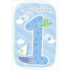 Artebene Karta Happy Birthday Kids 1 Year bleu