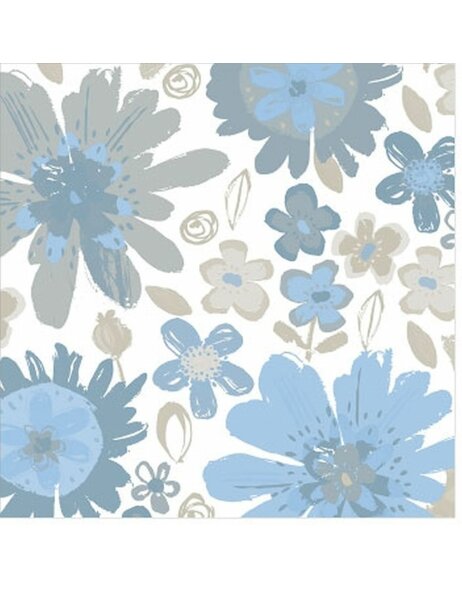Serviettes en papier 25x25 cm mer de fleurs bleu taupe