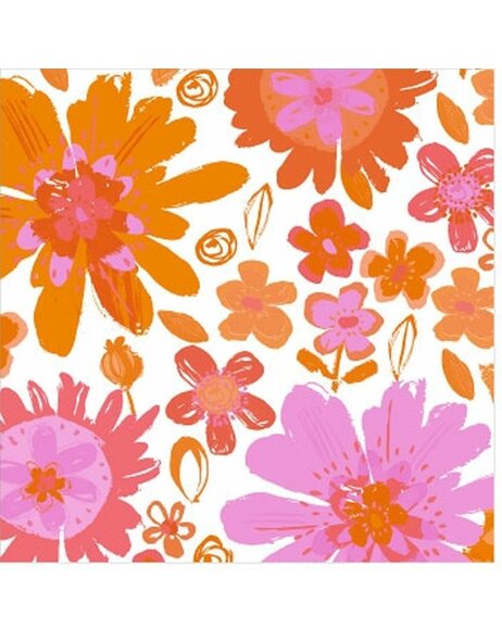 Papier-Servietten 25x25 cm Bl&uuml;tenmeer orange pink