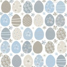 Papieren Servetten 33x33 cm Eieren Bloemen blauw taupe