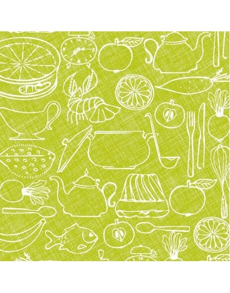 Tovaglioli di carta 33x33 cm Icone di cucina verde bianco