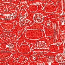 Servilletas de papel 33x33 cm Iconos de cocina rojo blanco