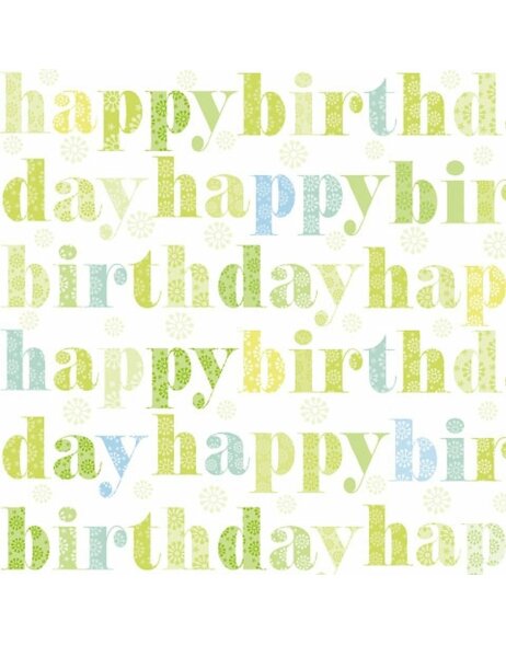 Tovaglioli di carta 33x33 cm Happy Birthday verde