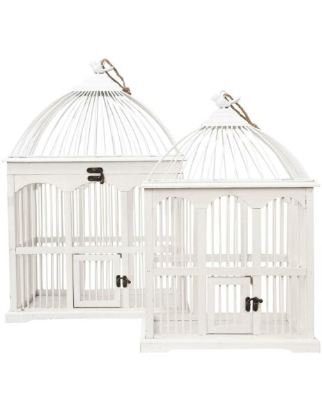 Set cage &agrave; oiseaux 2 pi&egrave;ces bois blanc