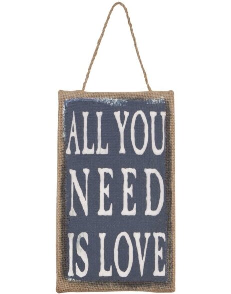 Bordje all you need is love 14x24 cm